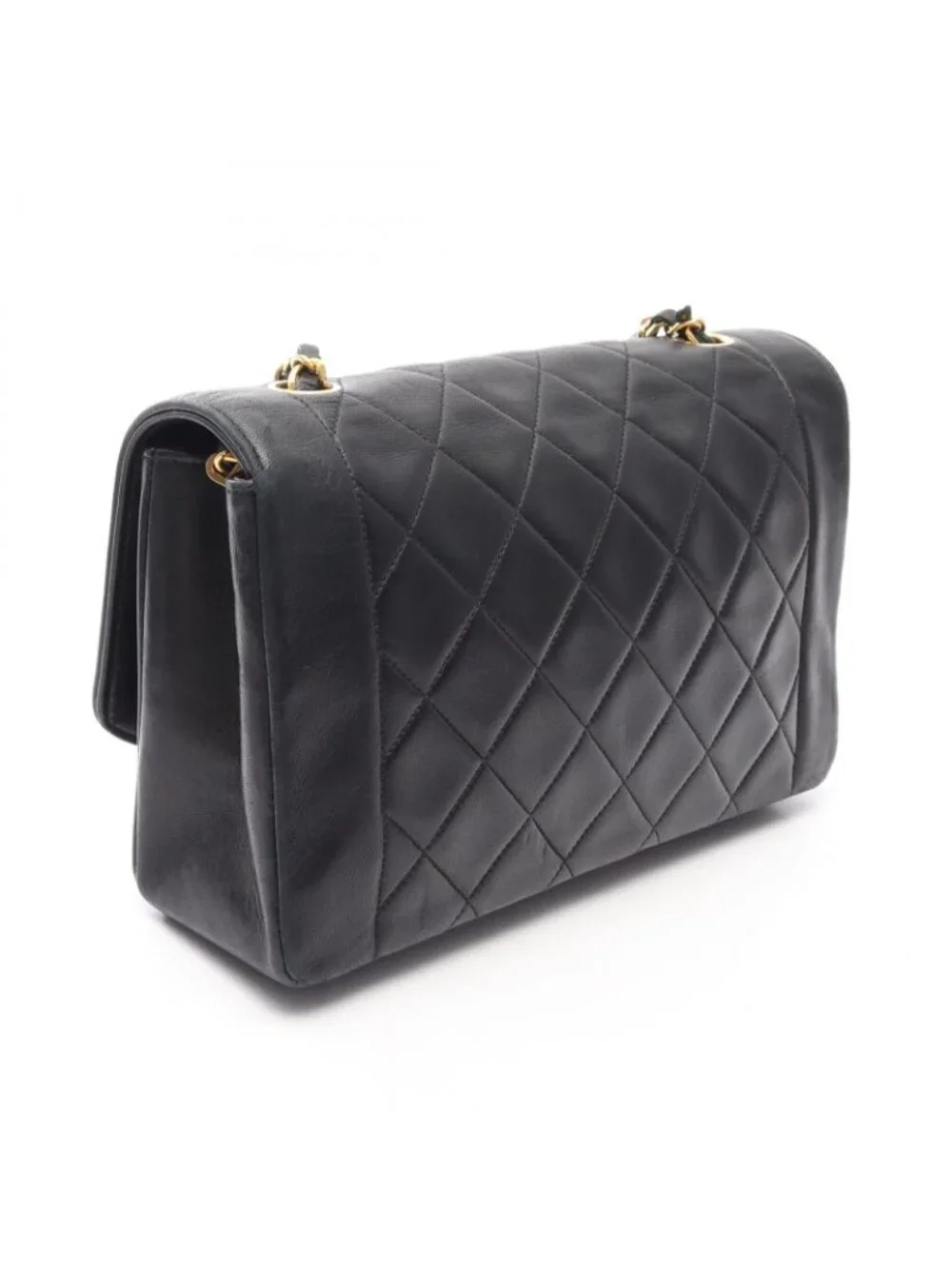 Chanel Shoulder Bag Quilted Diana Flap Black Lambskin Chain